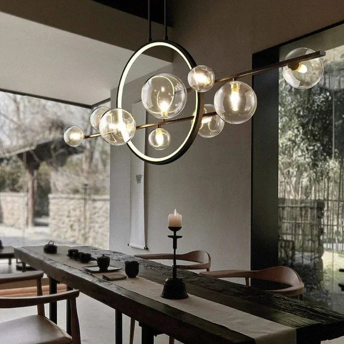 Scandinavian pendant light with modern minimalist design, warm ambient lighting and refined Nordic style for contemporary dining room interiors