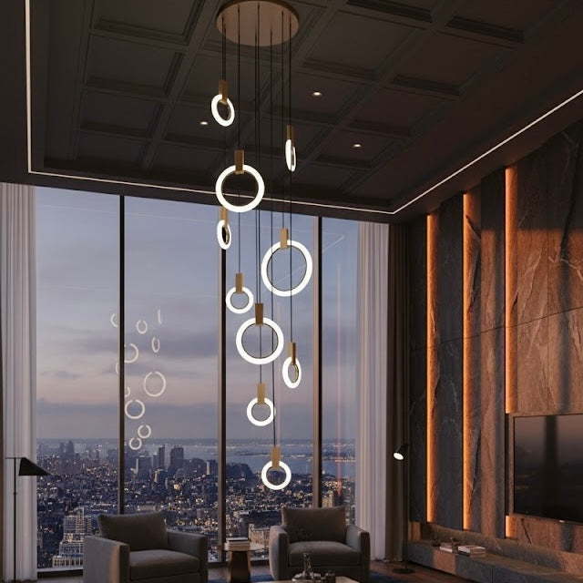 Nordic Halo Scandinavian LED ring pendant light with luminous rings