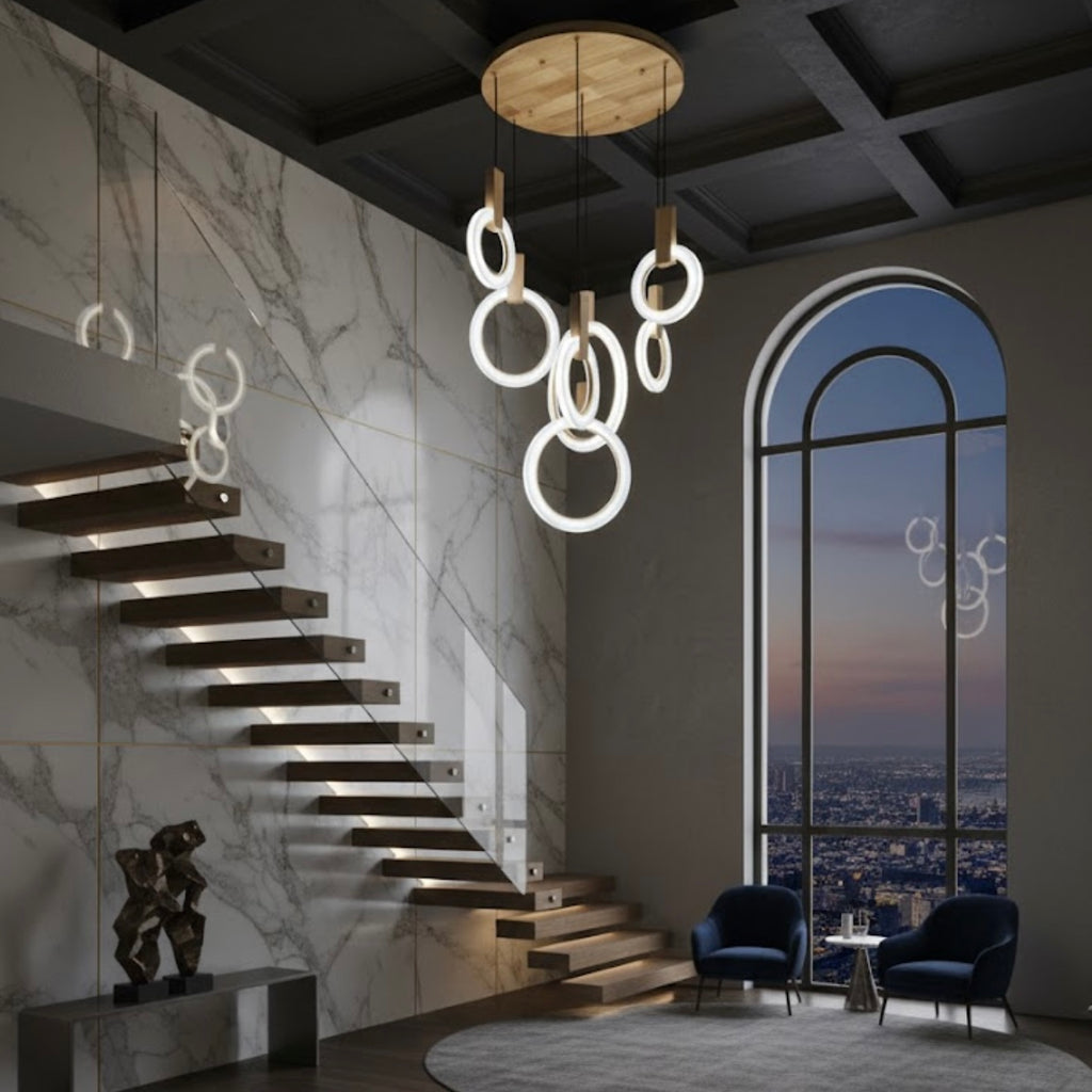 Nordic Halo Scandinavian LED ring pendant light with luminous rings