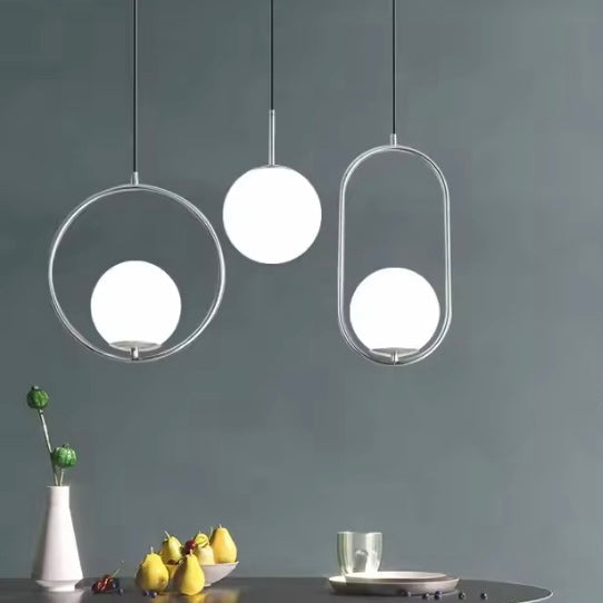 Orbital Gem modern geometric LED pendant light with oval and circular forms