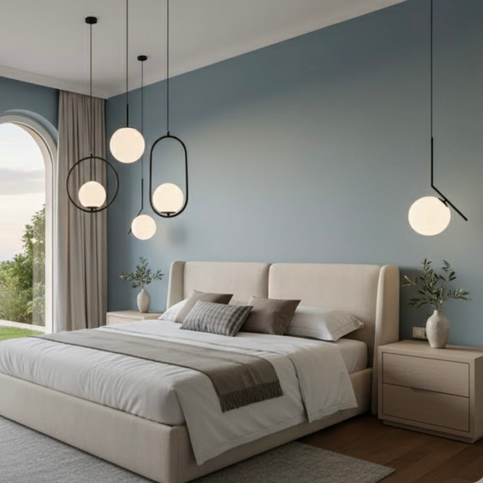 Orbital Gem modern geometric LED pendant light with oval and circular forms