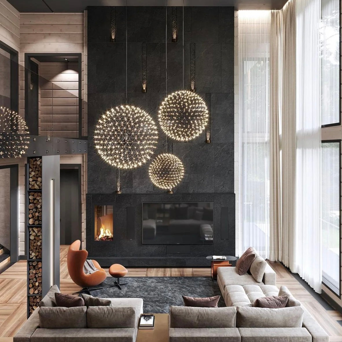Celestial Sphere modern LED globe pendant light with luminous spheres