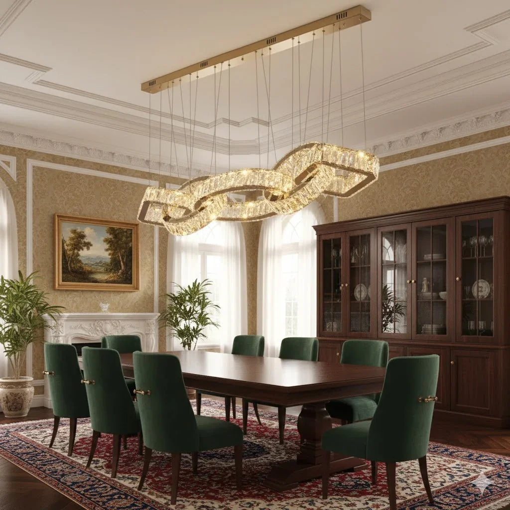 Olympia Links luxury LED pendant light with interconnected luminous rings