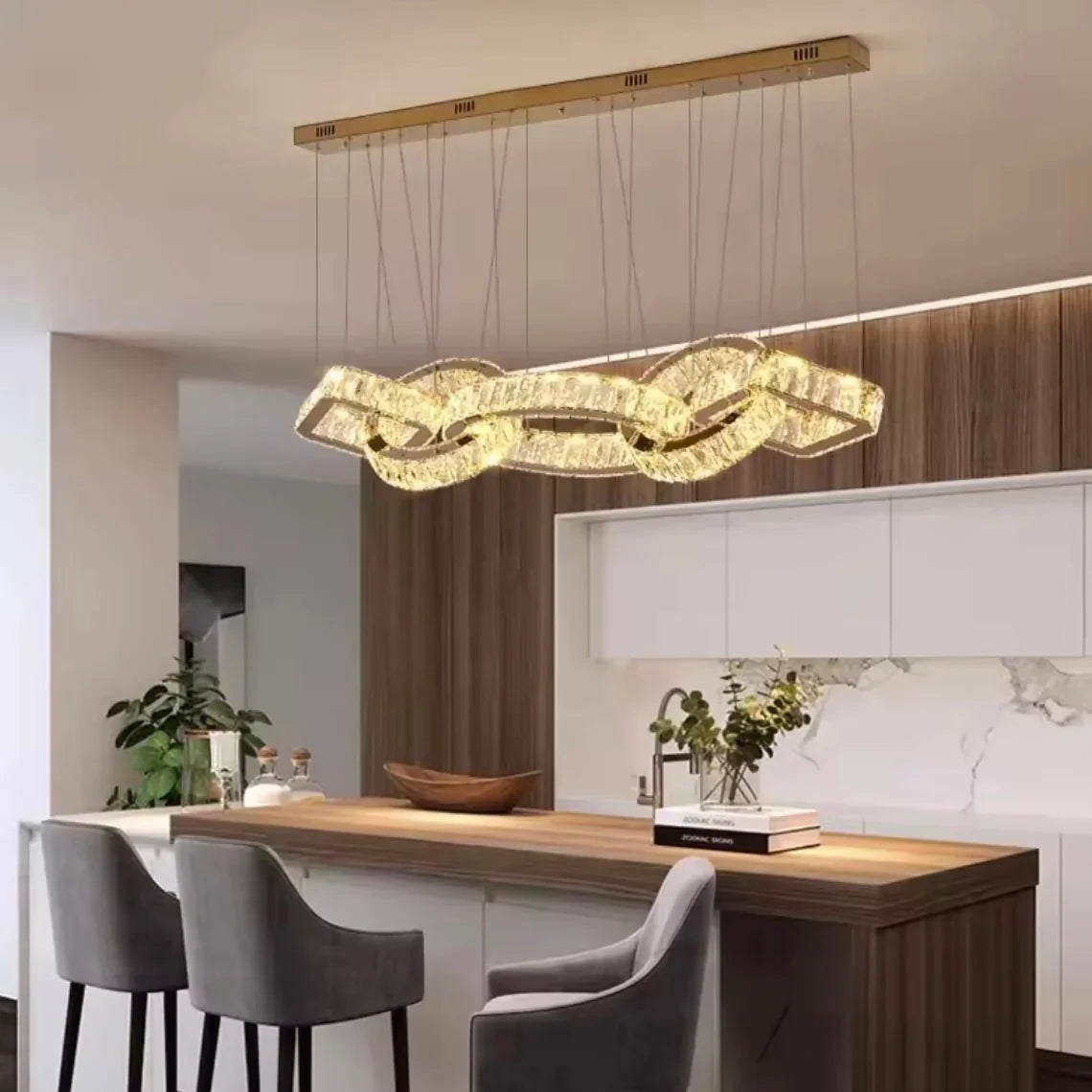 Olympia Links luxury LED pendant light with interconnected luminous rings