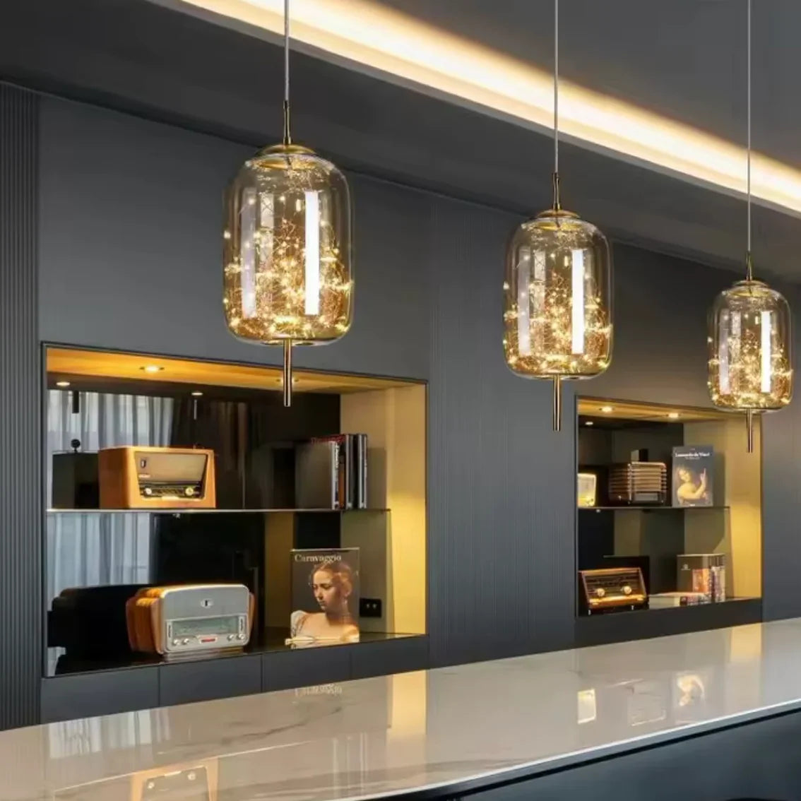 Aurora Glass sculptural LED glass pendant lights with varied shapes