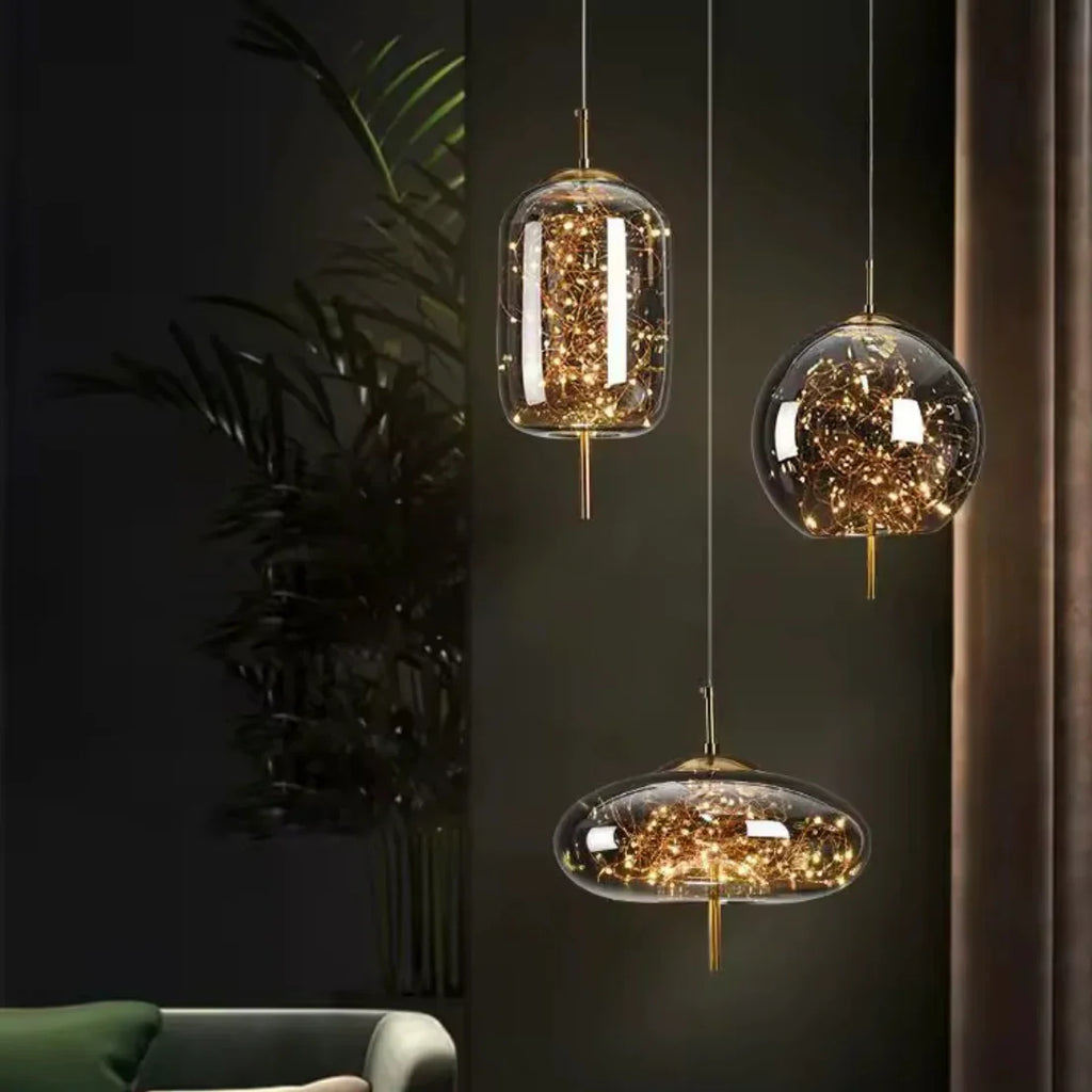 Aurora Glass sculptural LED glass pendant lights with varied shapes