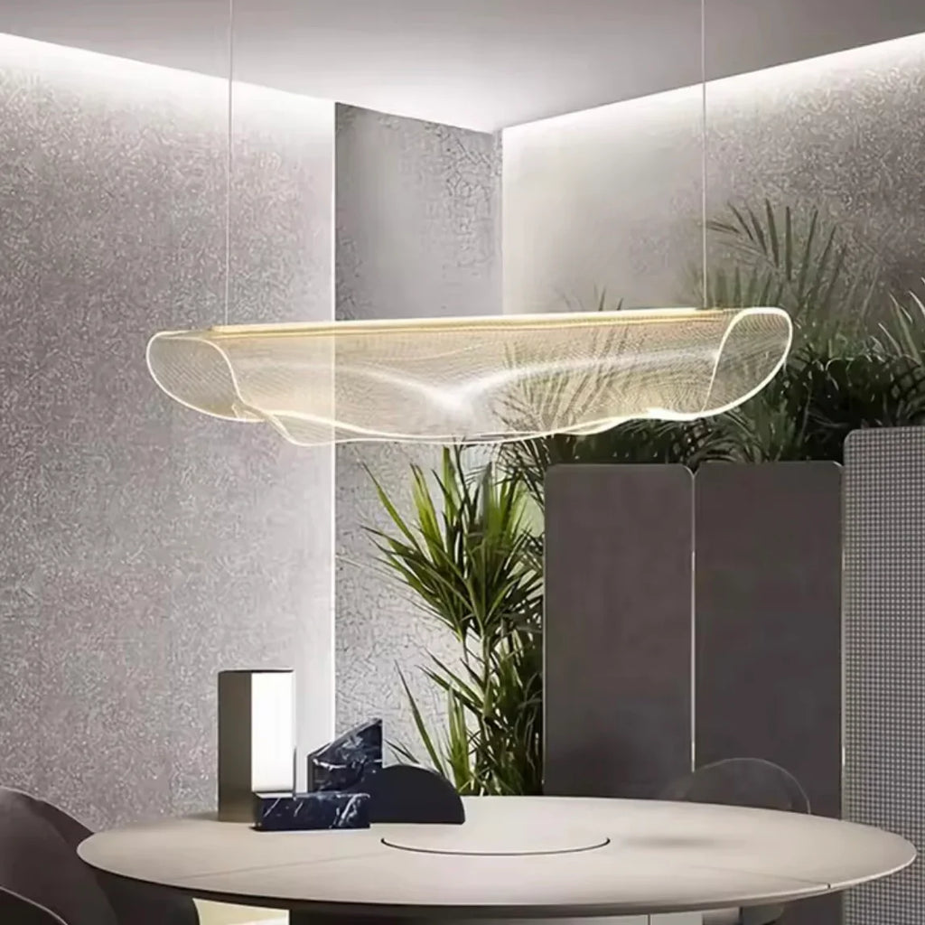 Ethereal Pebble organic LED pendant light above kitchen table