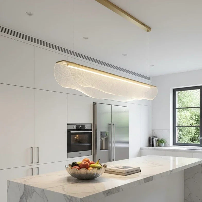 Ethereal Pebble organic LED pendant light above kitchen table