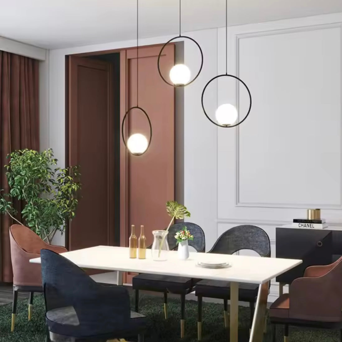 Orbital Gem modern geometric LED pendant light with oval and circular forms
