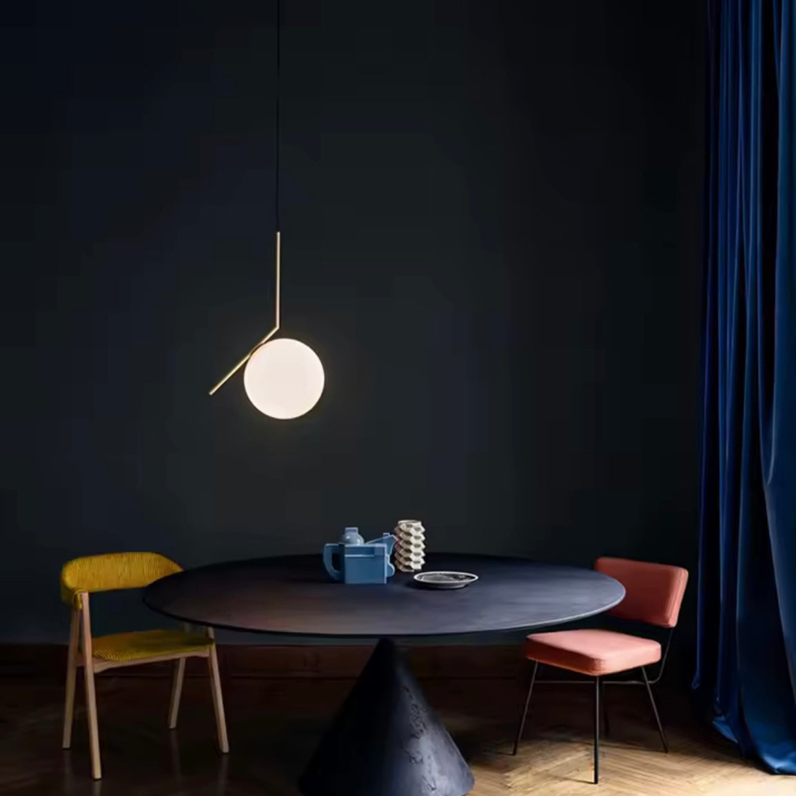 Orbital Gem modern geometric LED pendant light with oval and circular forms
