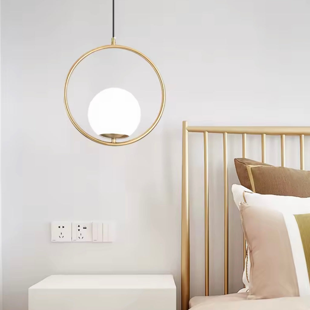 Orbital Gem modern geometric LED pendant light with oval and circular forms